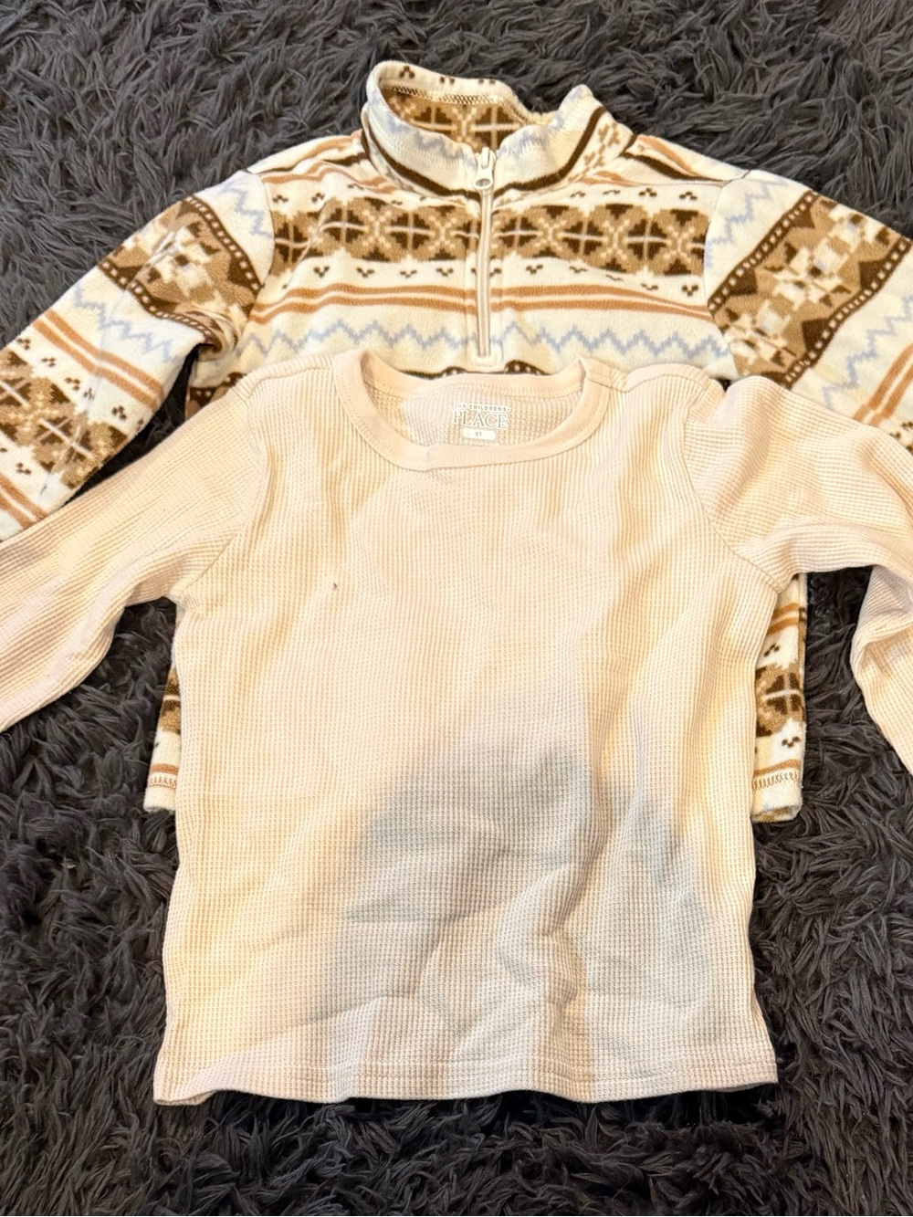 The Children's Place Cream Waffle Knit Long Sleeve Top and micro fleece pullover